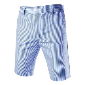 Summer Shorts Stripe Slim Fit Flat Front Seersucker Chino Short Pants Blue White